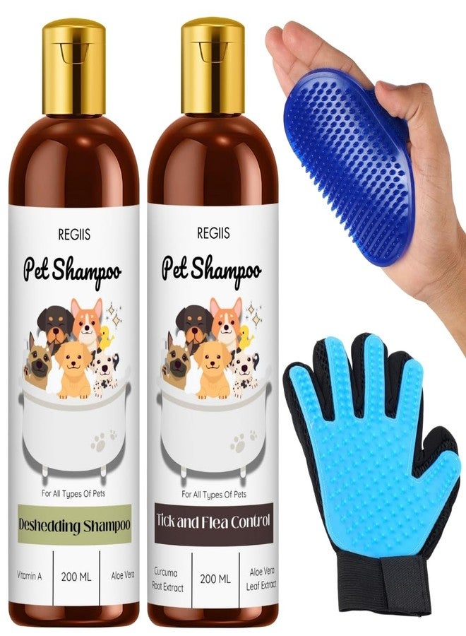 مجموعة ريجيس للعناية بالحيوانات الأليفة، شامبوان للحيوانات الأليفة سعة 200 مل مع ليفة استحمام وقفاز للعناية، لجميع الحيوانات الأليفة - Image 1